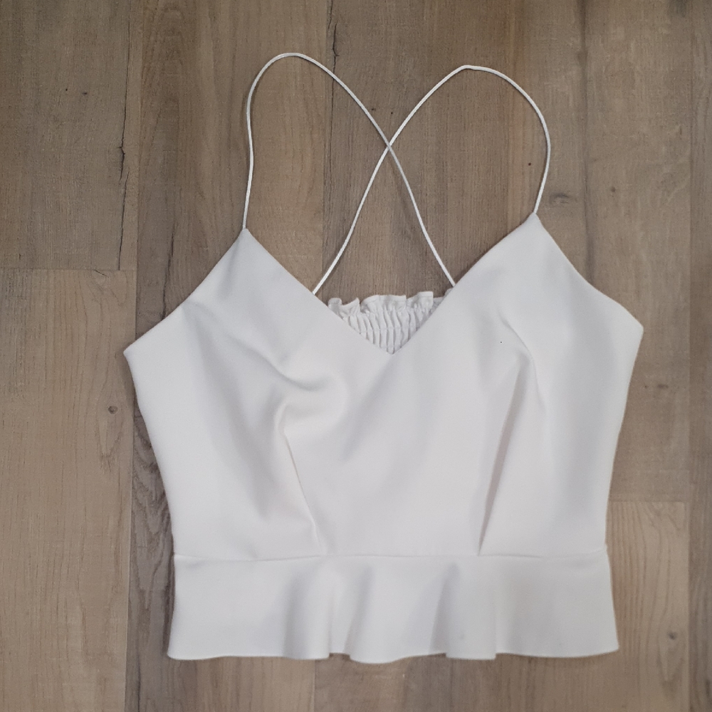 River Island Ruffle Stretch Elegant White Women's Top Size US 8